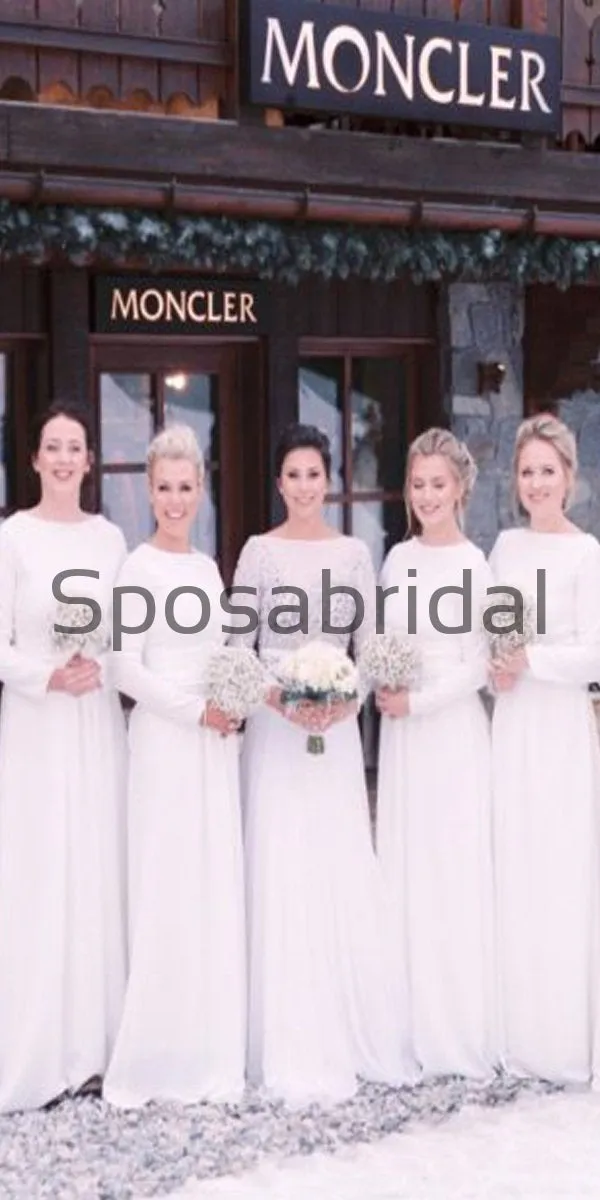 Cheap Long Sleeves Off White Simple Long Bridesmaid Dresses WG711