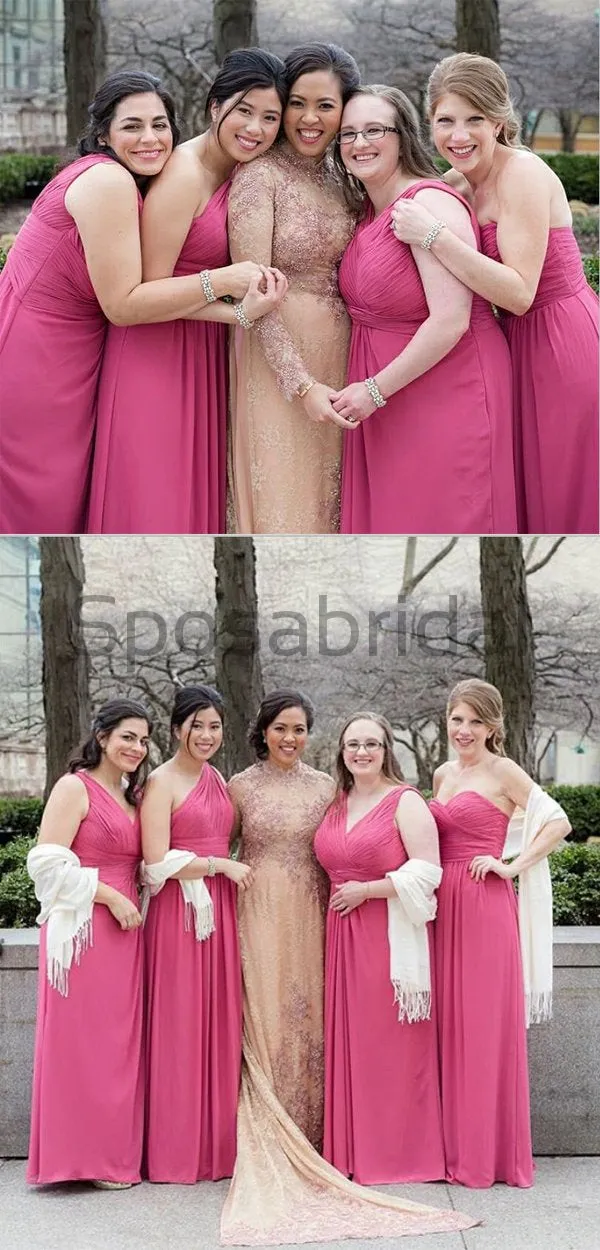 Cheap Mismatched Pink Chiffon Simple Long Bridesmadi Dresses, wedding guest dress WG589