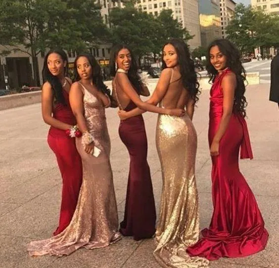 Cheap Mismatched V Neck Sexy Mermaid Bridesmaid Dresses, PD0369