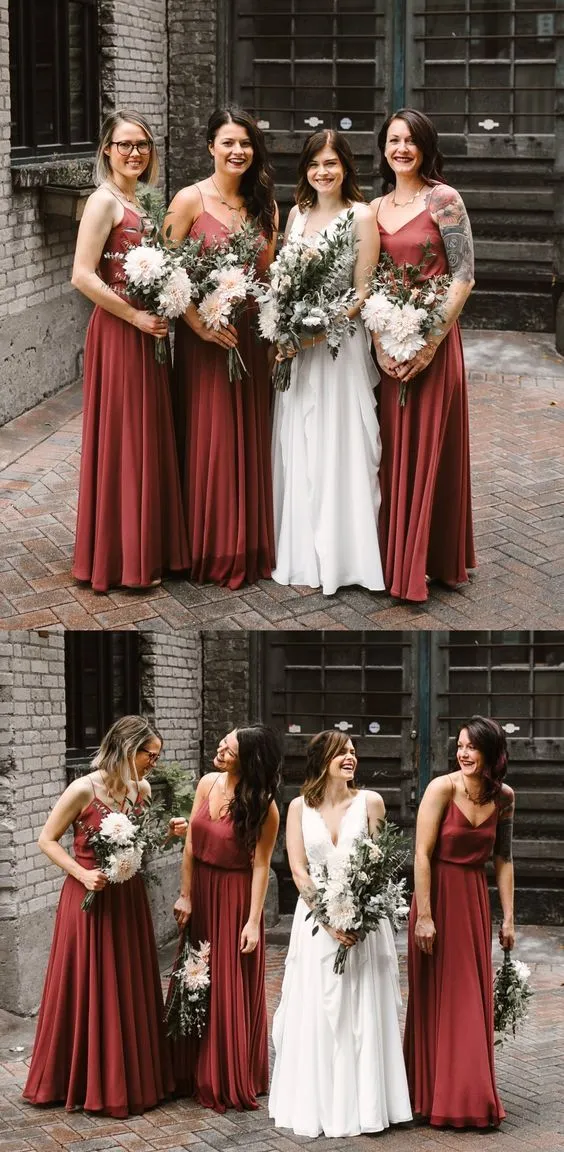 Cheap New  Arrival Spaghetti Straps V-Neck Floor-Length Simple  Bridesmaid Dresses,WG397
