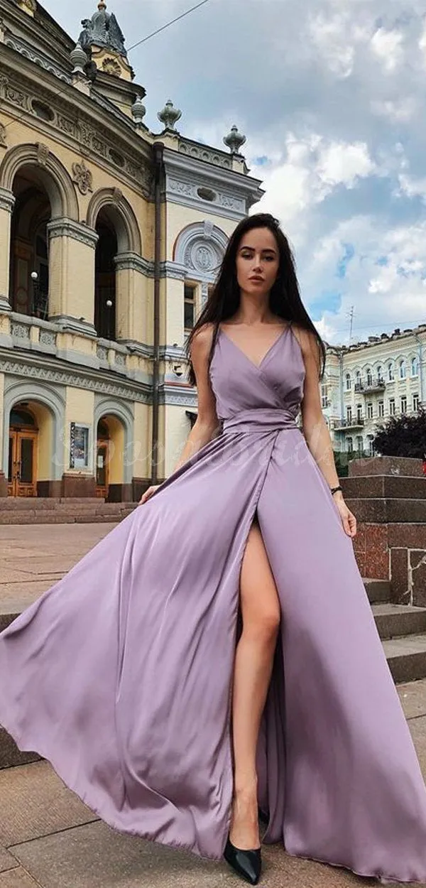 Cheap Red Simple Spaghetti Straps Side Slit Long Prom Dresses PD1424