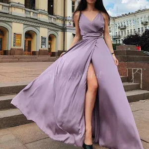 Cheap Red Simple Spaghetti Straps Side Slit Long Prom Dresses PD1424