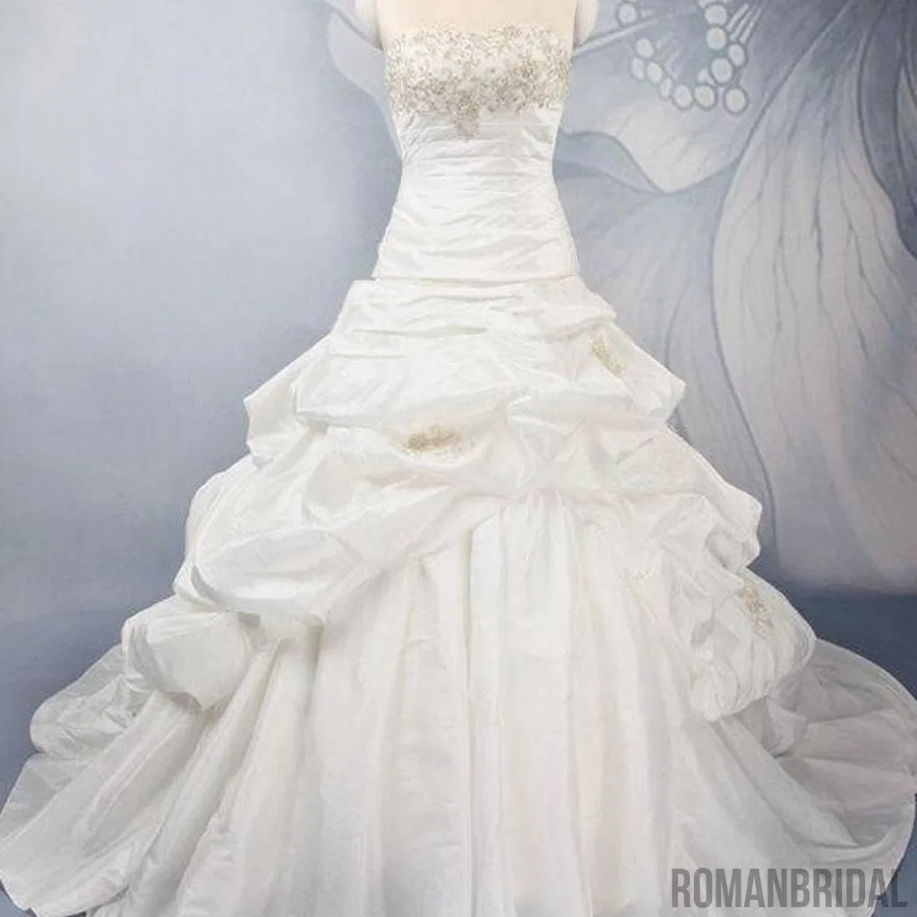 Cheap Vantage strapless Gold Lace Classic Style Wedding Party Dresses, WD0016