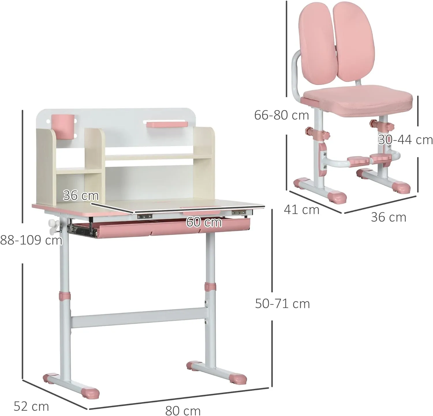 Children's Montessori Ergonomic Height Adjustable Tilting Desk & Chair | Pink | 3-12 Years