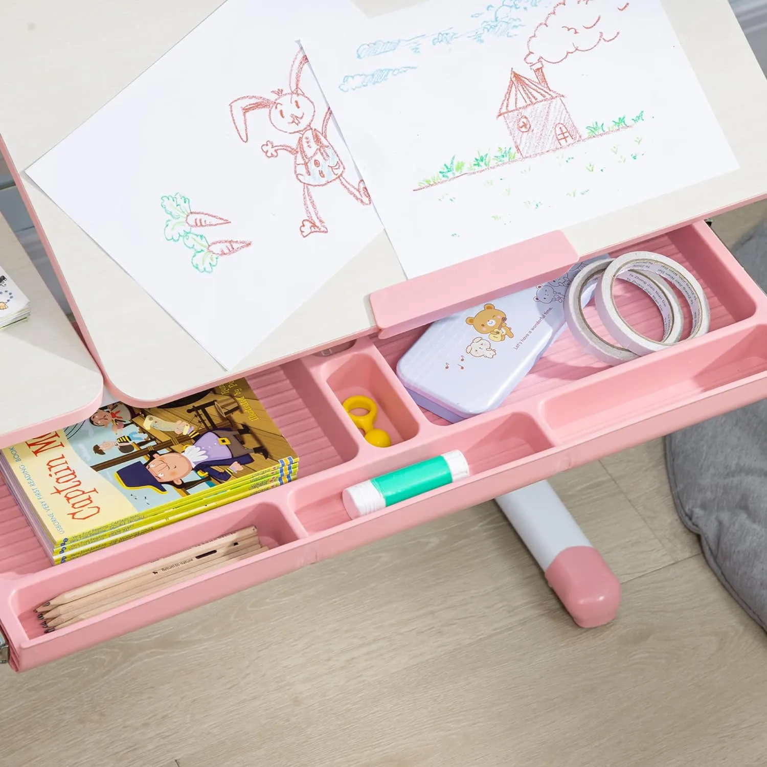 Children's Montessori Ergonomic Height Adjustable Tilting Desk & Chair | Pink | 3-12 Years