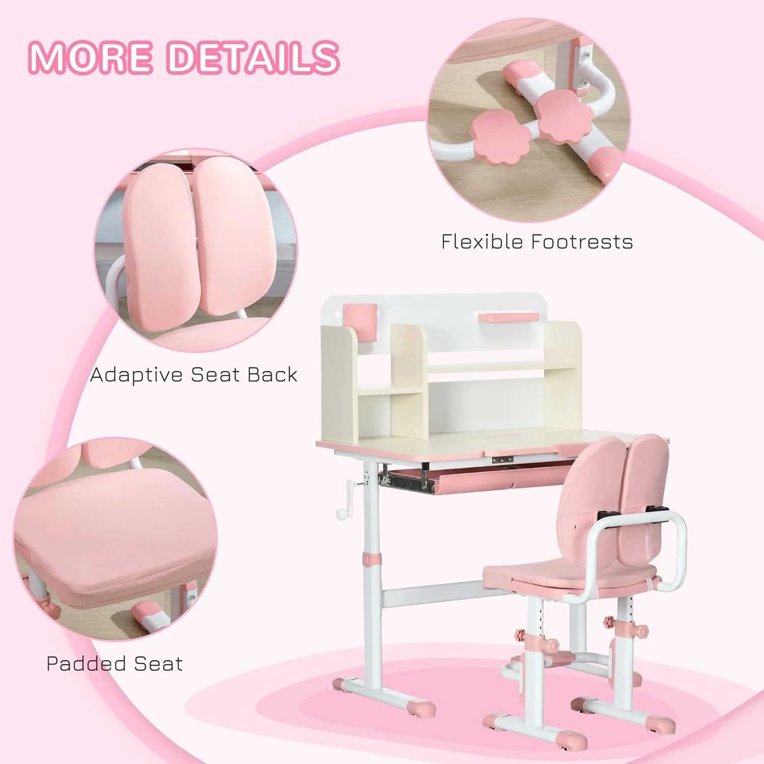 Children's Montessori Ergonomic Height Adjustable Tilting Desk & Chair | Pink | 3-12 Years