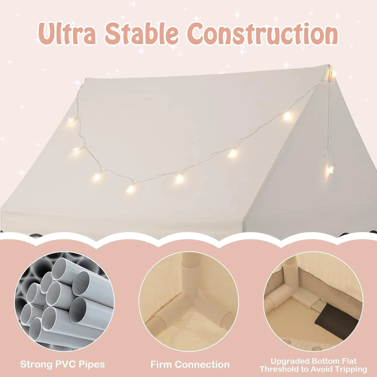 Children’s Play House | Wendy House | Windows and Fairy Lights | Cream