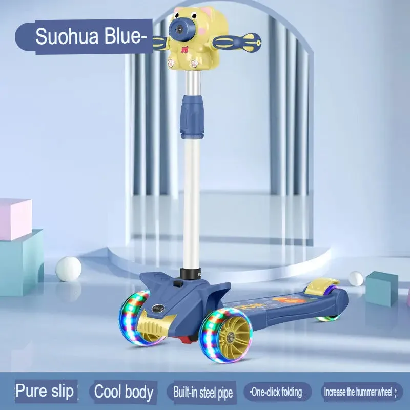 Children′s Scooty Baby Boys and Girls Flash Wheel Scooty Bubble Machine One Click Folding