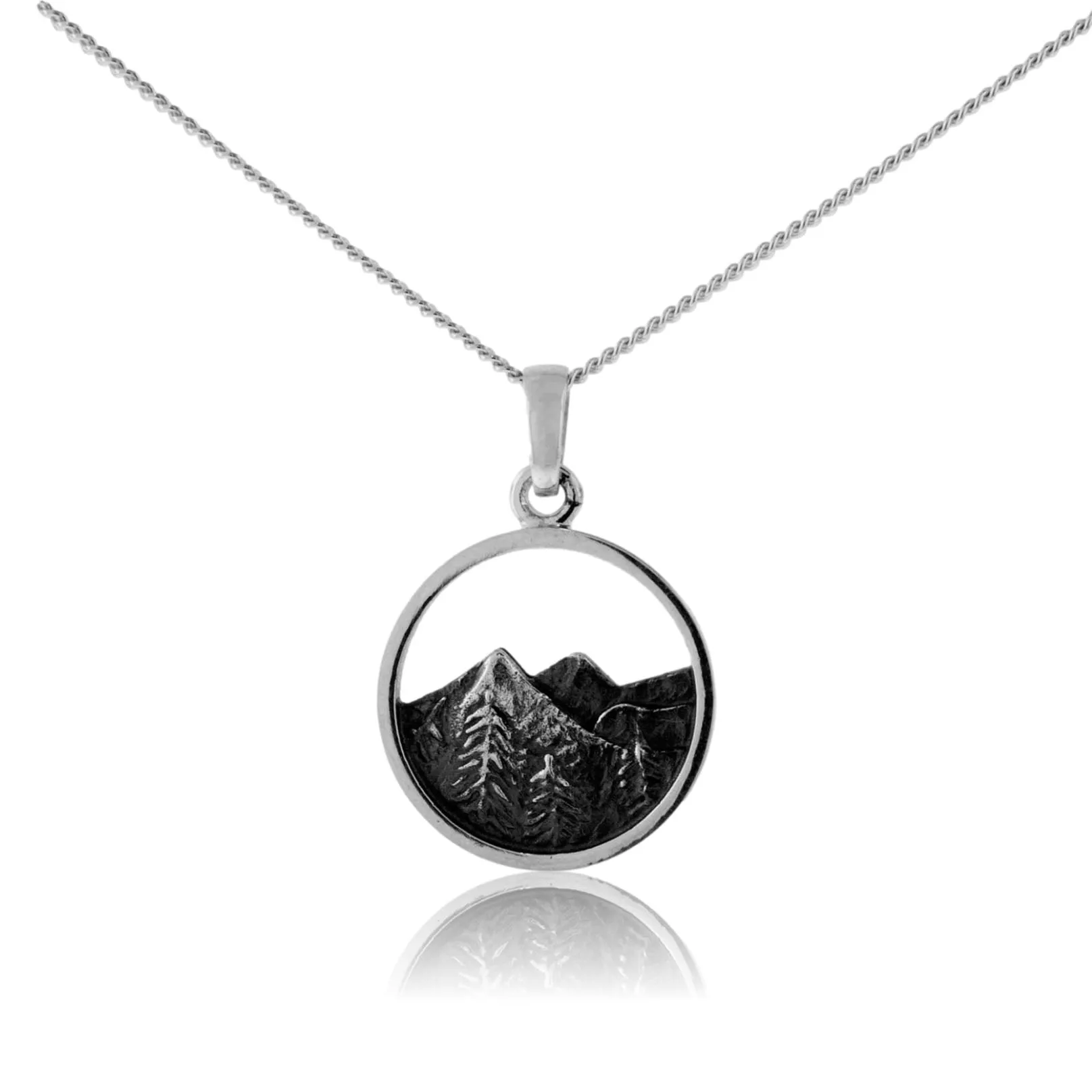 Circle Mountain Scene with Tree Pendant
