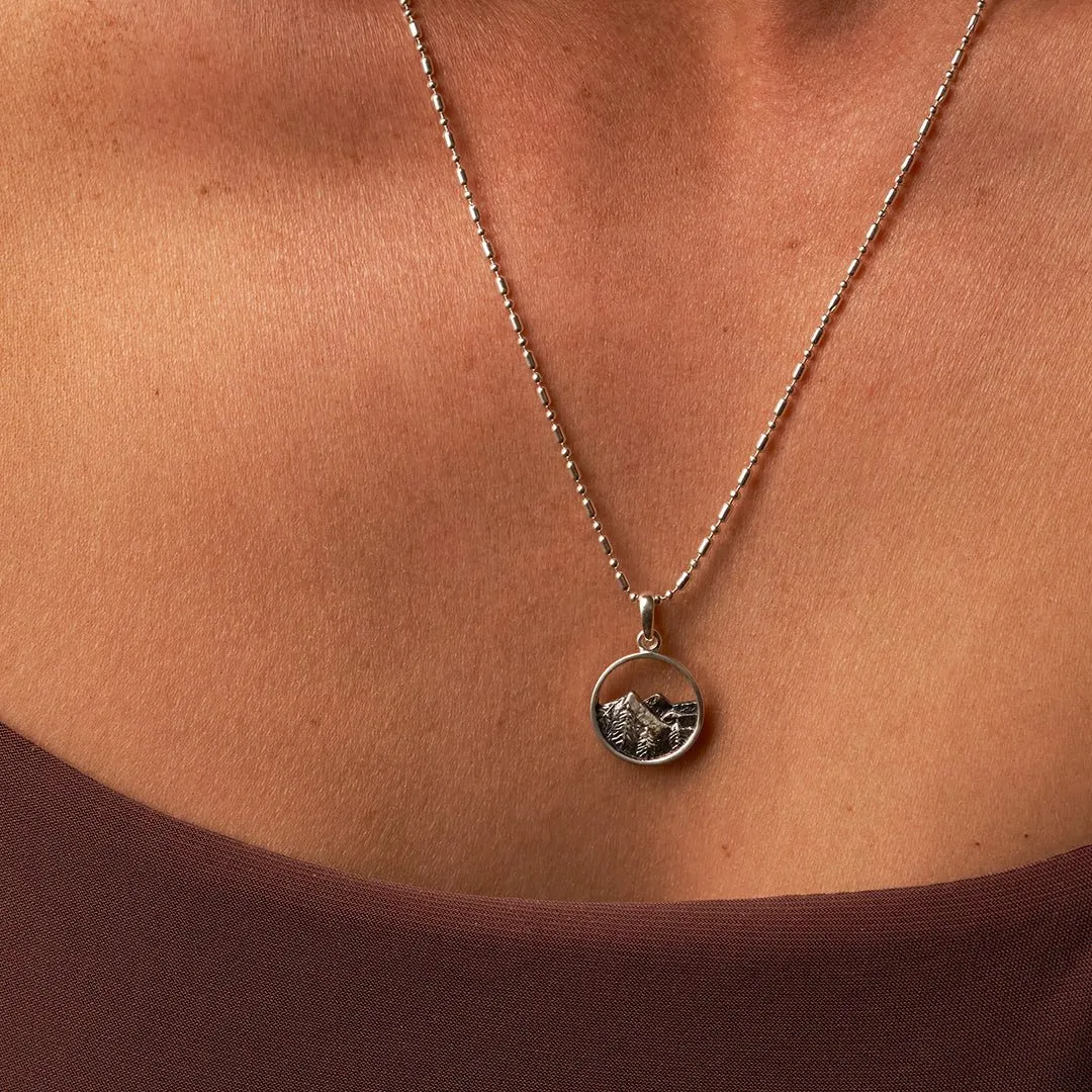 Circle Mountain Scene with Tree Pendant