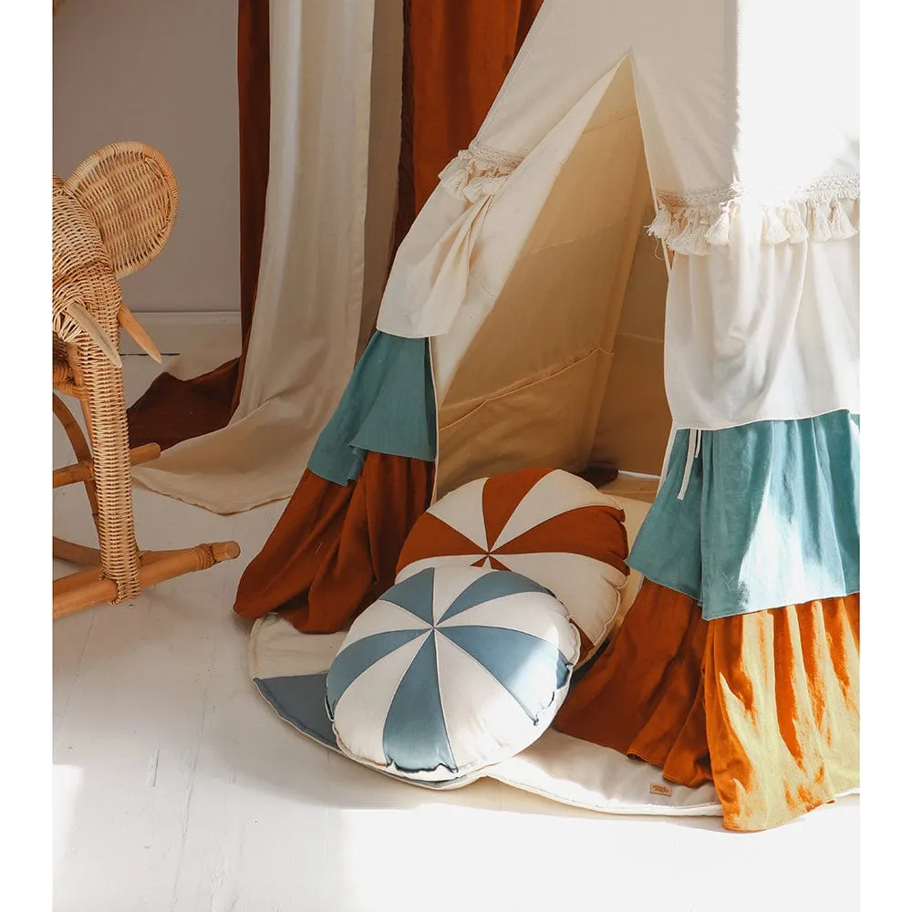 Circus Teepee With Frills And Mat Set - Beige, Blue & Brown