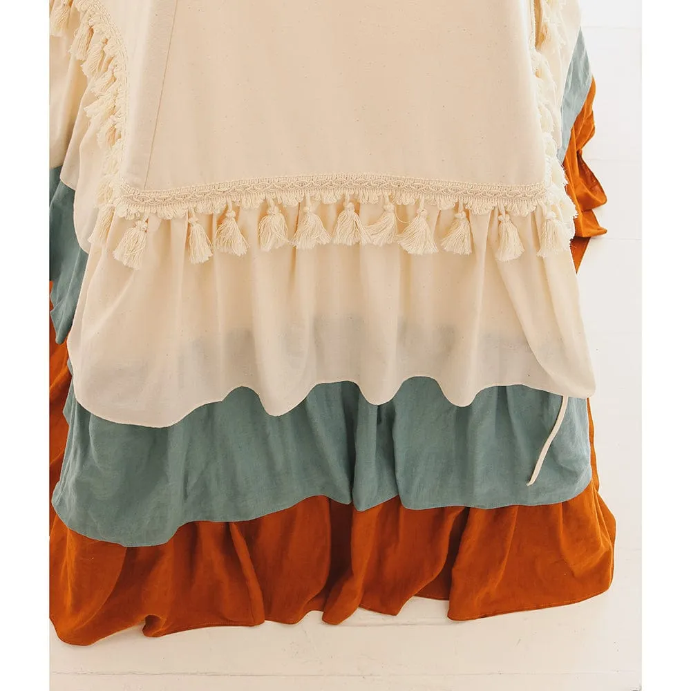 Circus Teepee With Frills And Mat Set - Beige, Blue & Brown