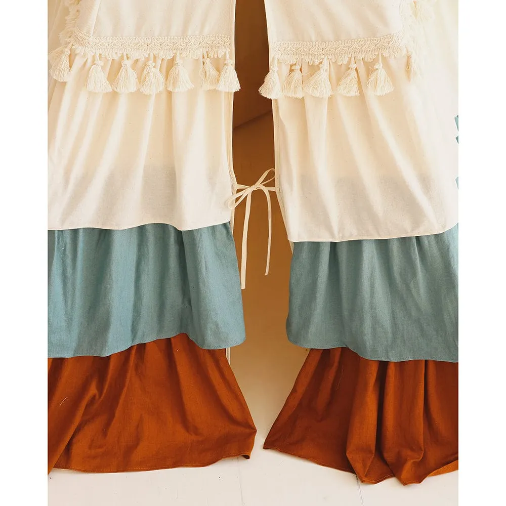 Circus Teepee With Frills And Mat Set - Beige, Blue & Brown
