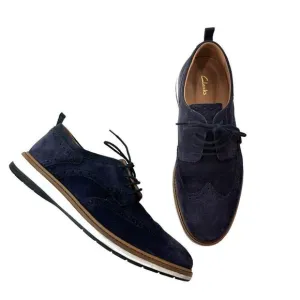 Clarks Chantry Men's Wing Tip Leather Lace Up Casual Comfort Blue Shoes, 7.5