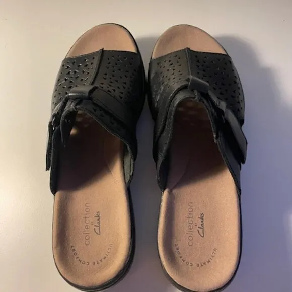 Clarks Utimate Comfort collection black leather Sandals Size 7 New
