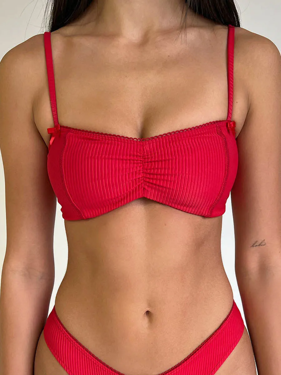 Cleo Ribbed Bralette Top in Crimson