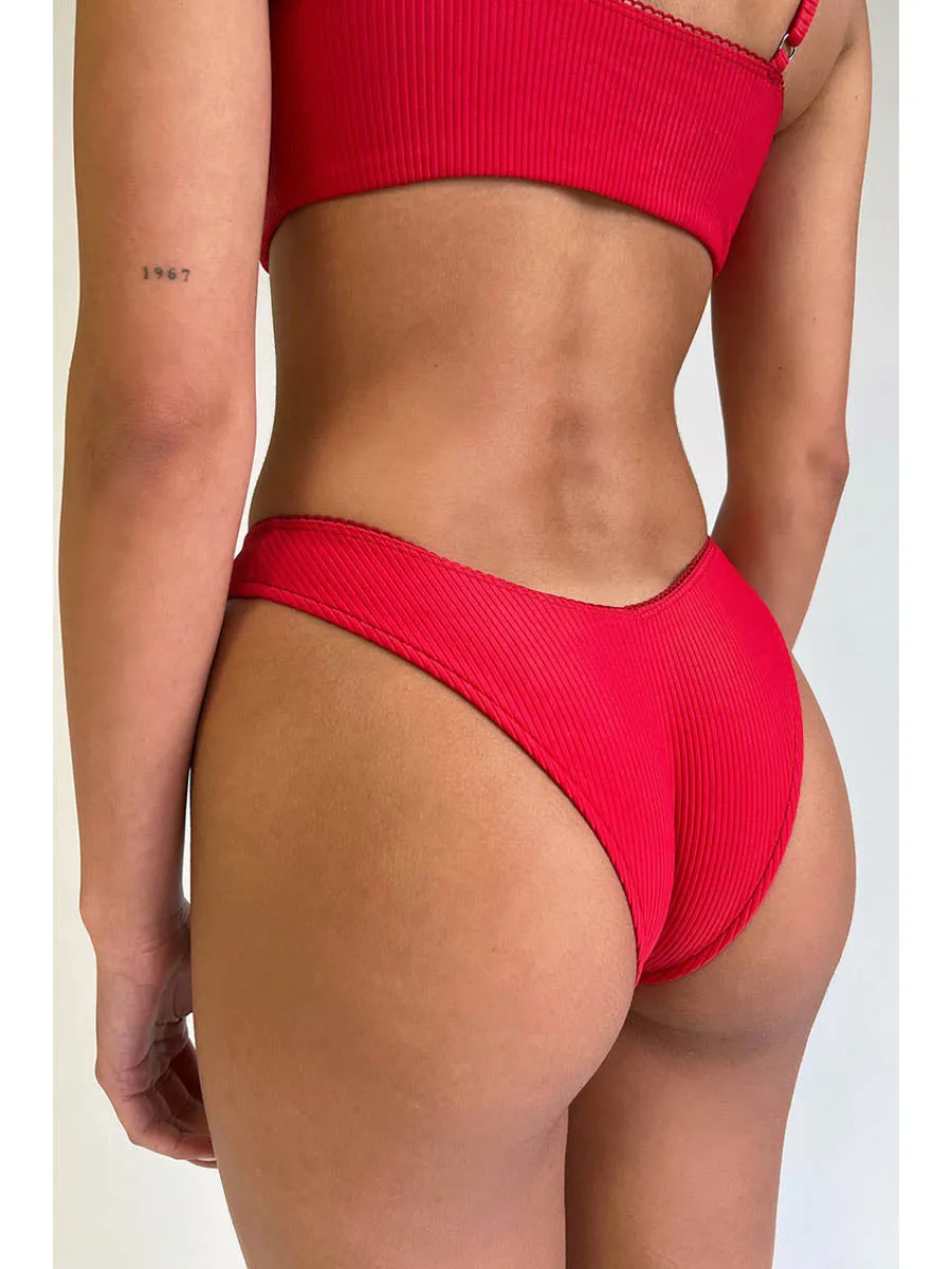 Cleo Ribbed Bralette Top in Crimson