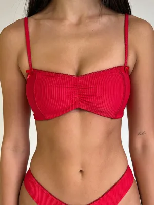 Cleo Ribbed Bralette Top in Crimson
