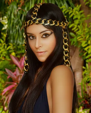 Cleopatra • Gold & Black Dangling Oversized Chain Headdress