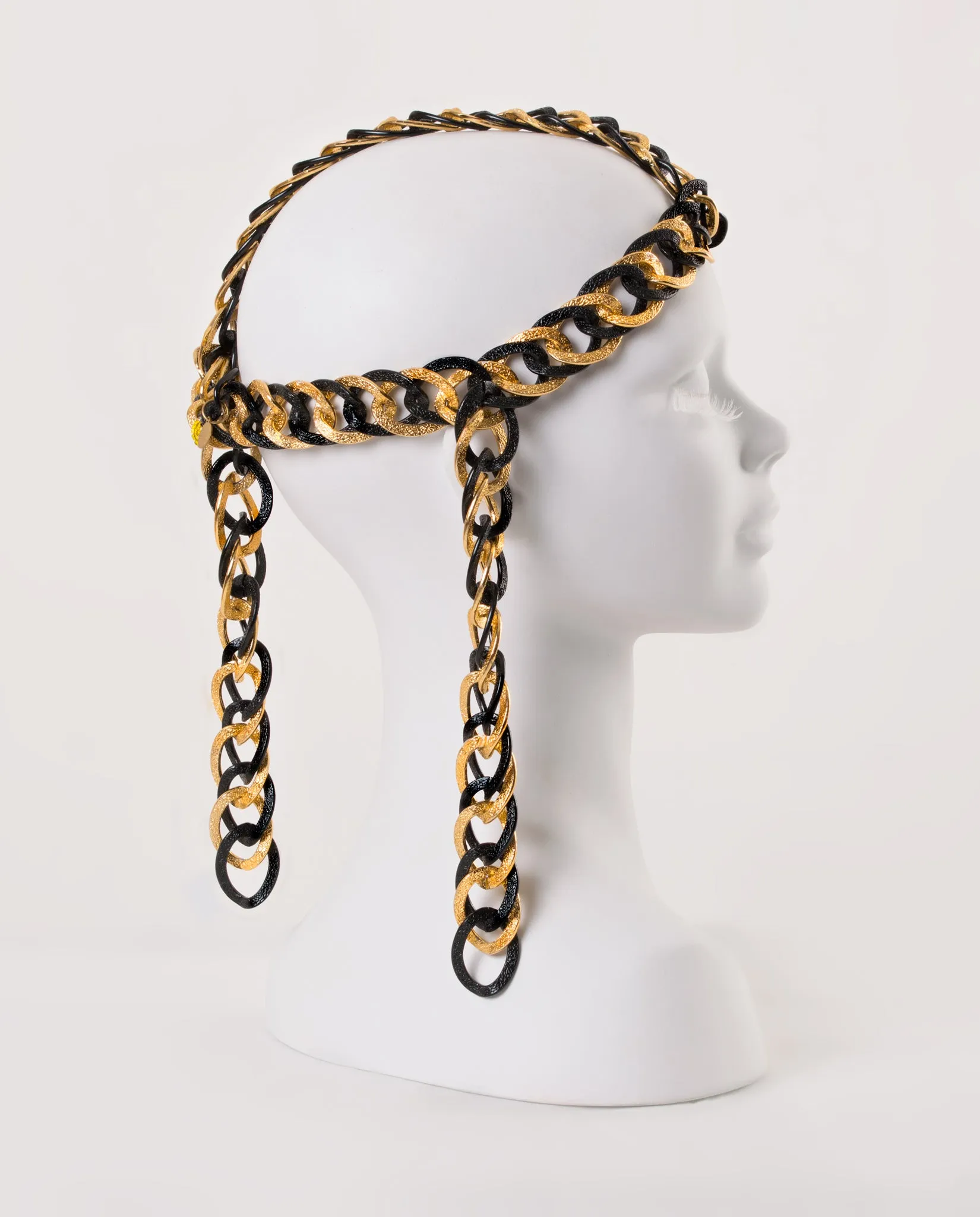 Cleopatra • Gold & Black Dangling Oversized Chain Headdress