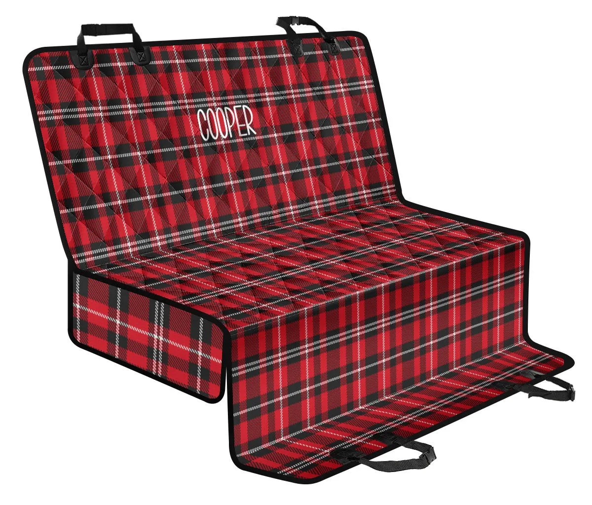 Cooper Custom Back Seat Cover For Pets Red, Black, White Plaid Tartan