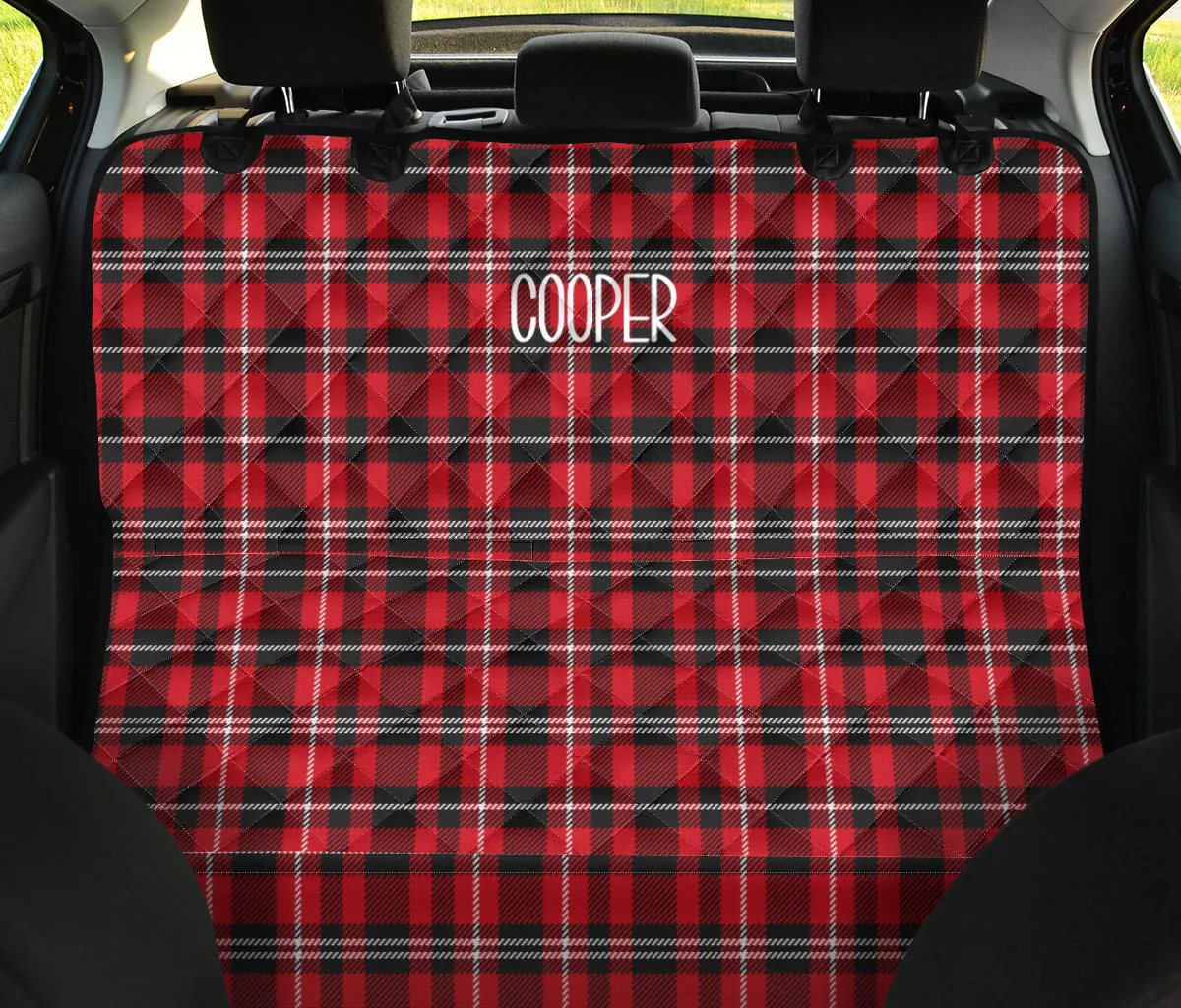 Cooper Custom Back Seat Cover For Pets Red, Black, White Plaid Tartan