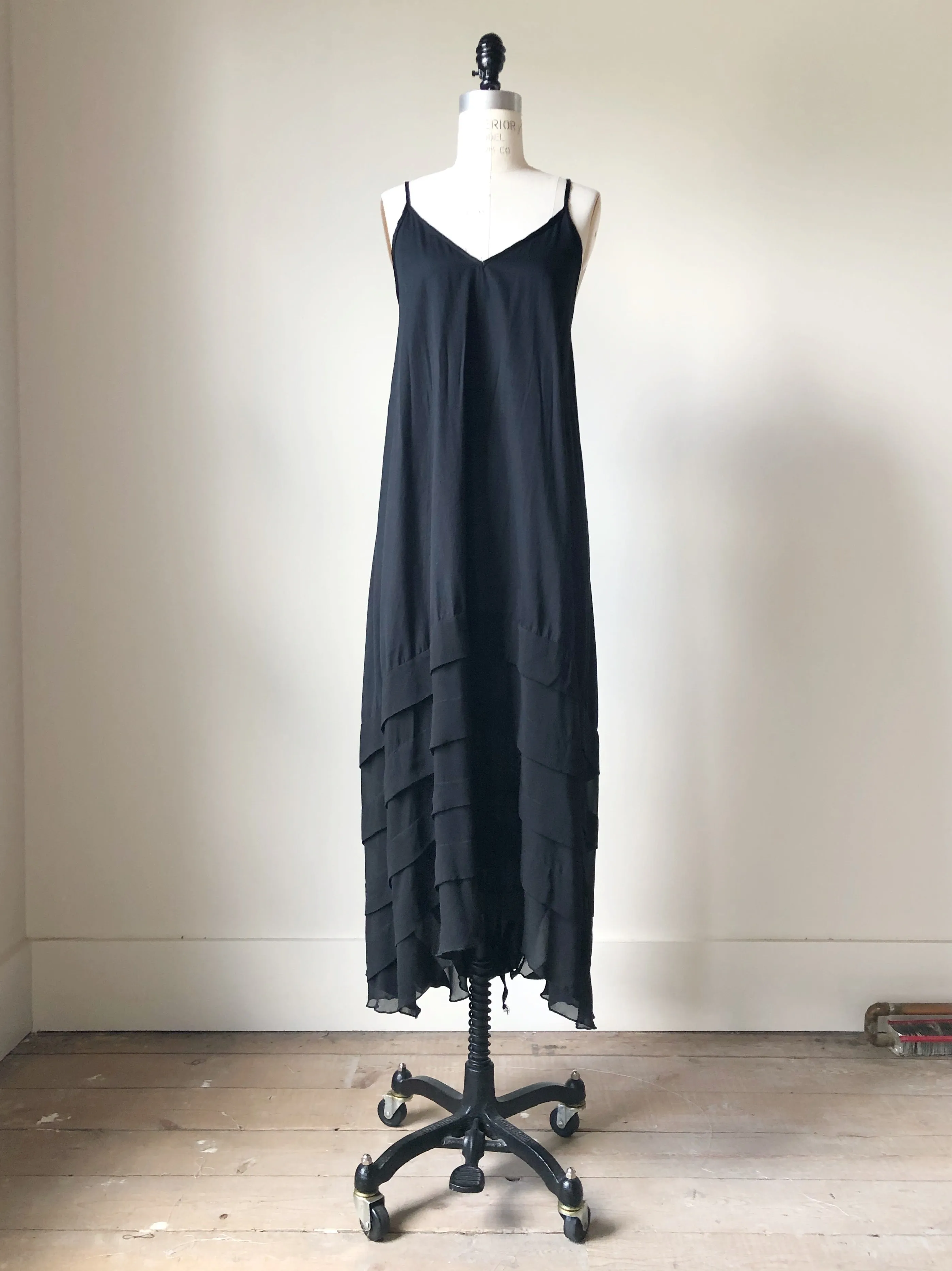 cotton and silk chiffon pin tuck slip dress