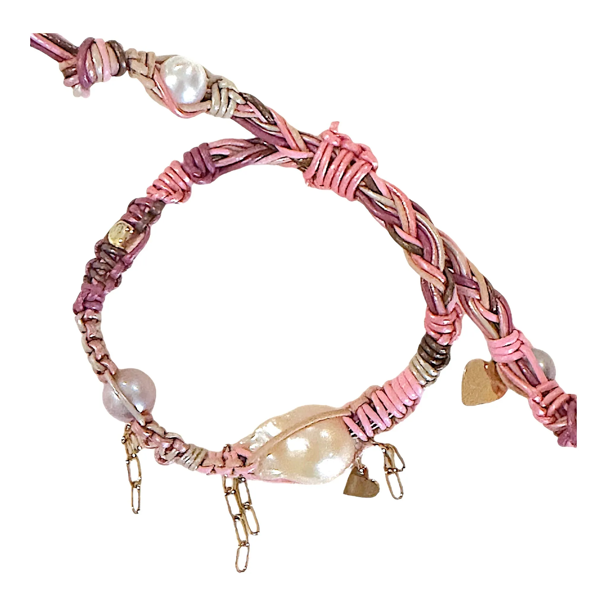 Cotton Candy Pink Barbie In Love Baroque Pearl Rocker Leather Bracelet