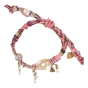 Cotton Candy Pink Barbie In Love Baroque Pearl Rocker Leather Bracelet