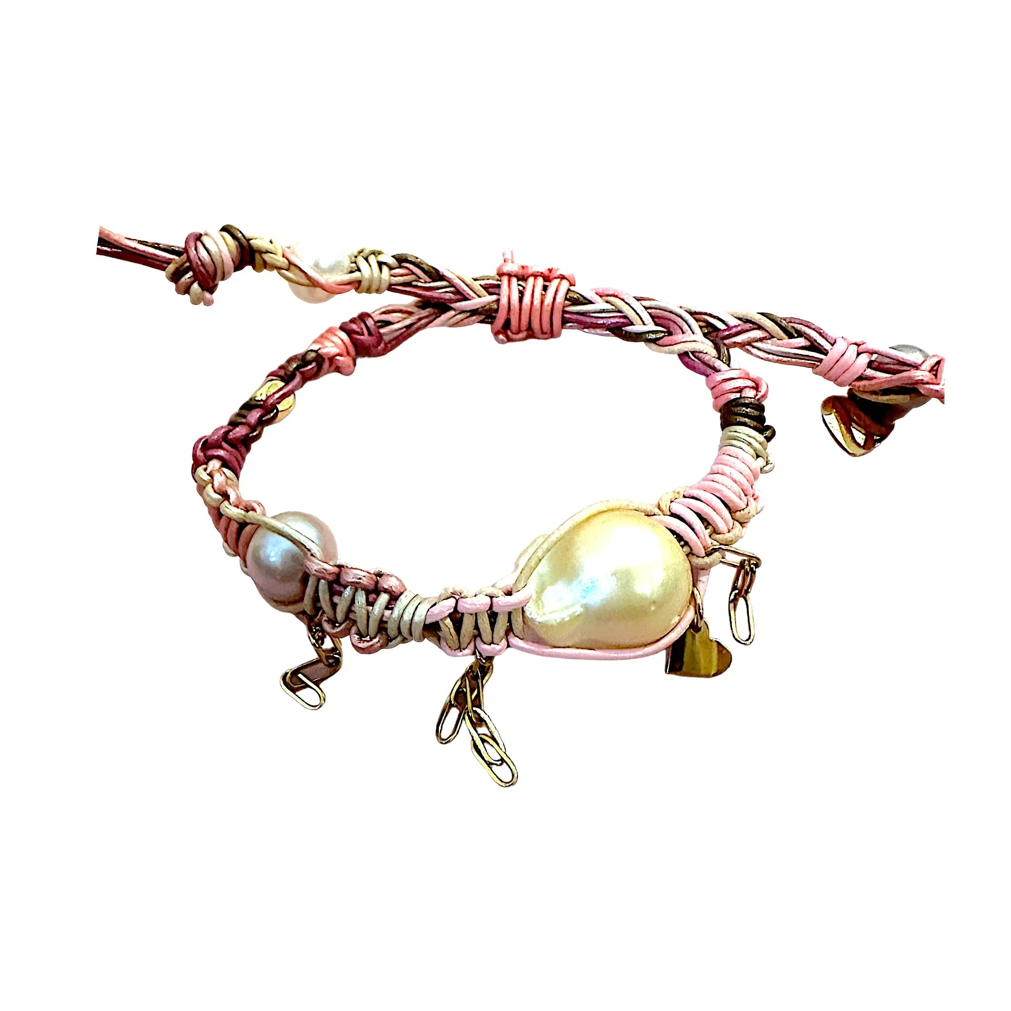 Cotton Candy Pink Barbie In Love Baroque Pearl Rocker Leather Bracelet