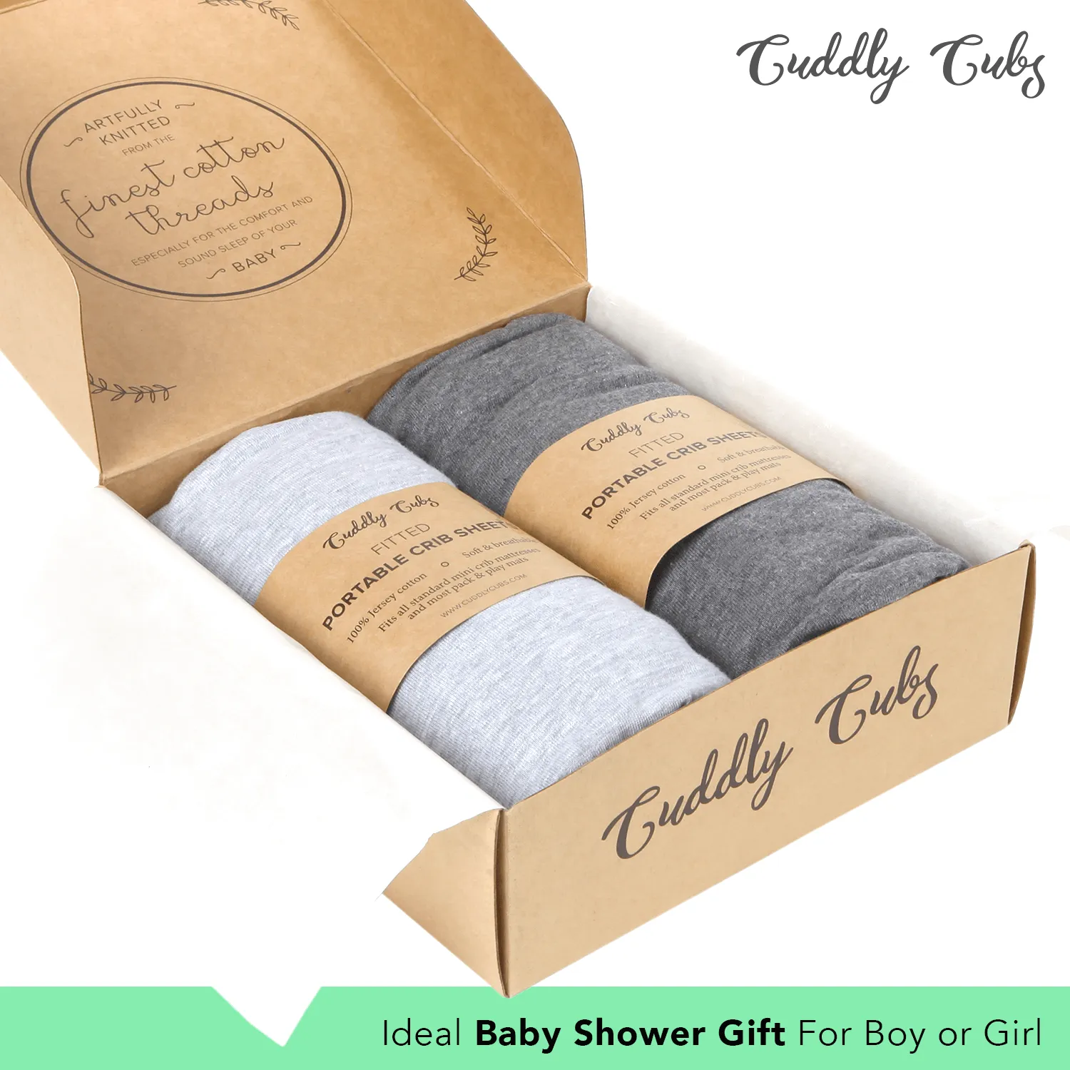Cotton Jersey Fitted Playard Sheets, 2 Pack – Heather Grey