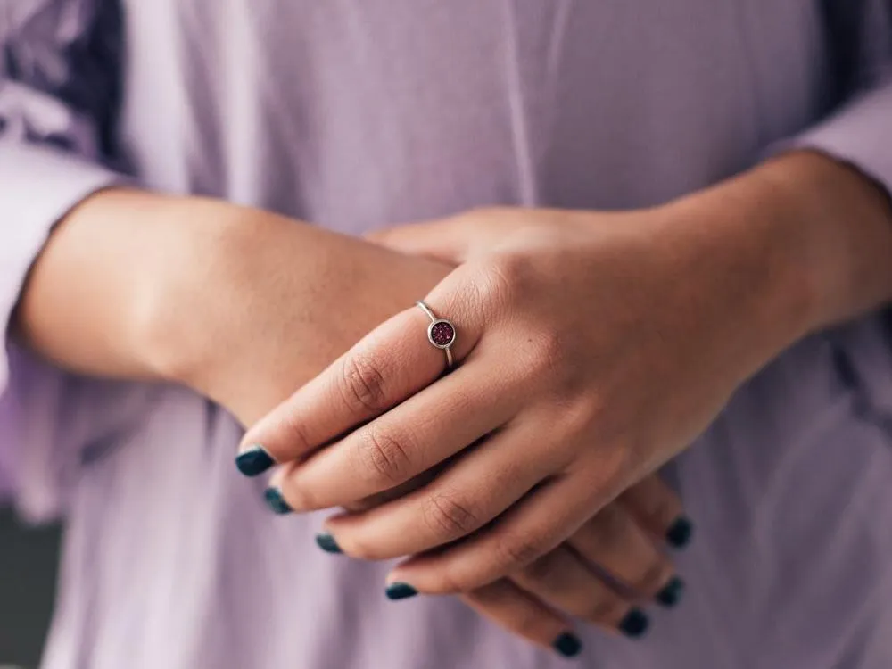 Cove Fuchsia Druzy Silver Ring