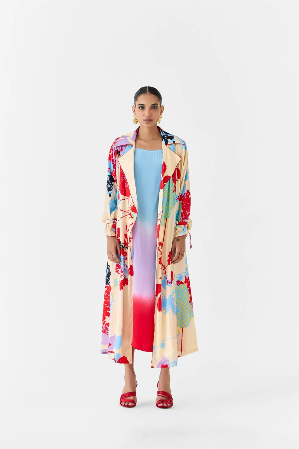 CREAM IKIGAI TRENCH COAT WITH OMBRE SLIP