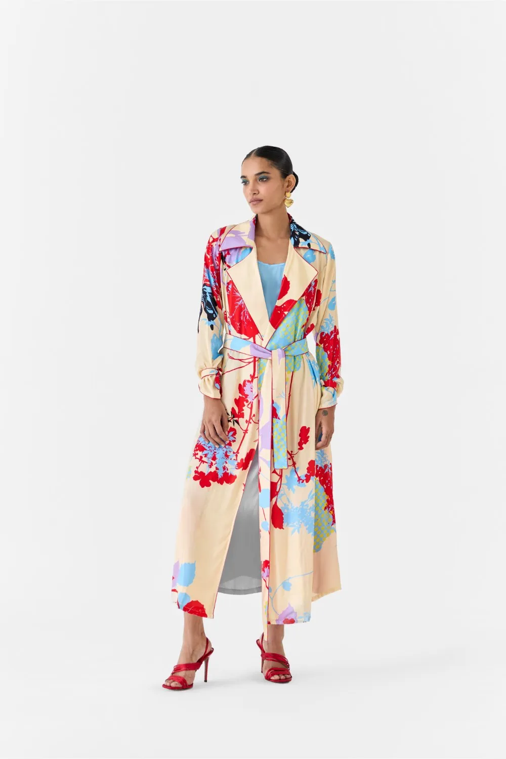 CREAM IKIGAI TRENCH COAT WITH OMBRE SLIP