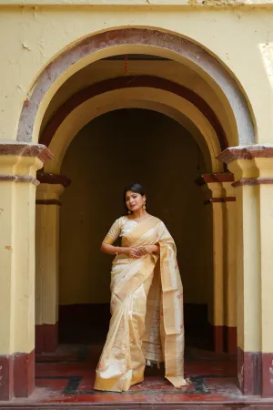 Cream Khadi Tussar Silk Saree