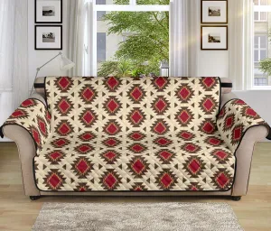 Creamy Beige and Red Navajo Style Native Tribal Pattern 70" Sofa Cover Couch Protector