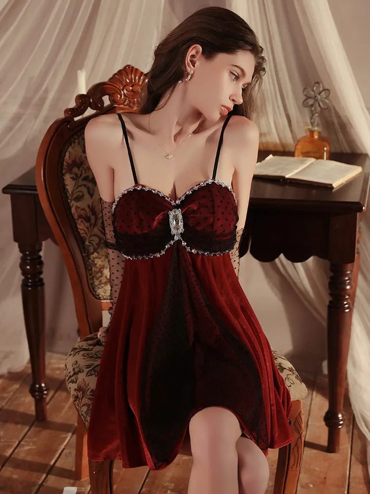 Crystal Embellished Velvet Slip Dress