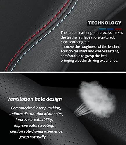 Custom-Fit for Audi Steering Wheel Cover, Premium Leather Car Steering Wheel Cover with Logo, Non-Slip, Breathable, Designed for Audi Accessories (B-Style,for Audi)