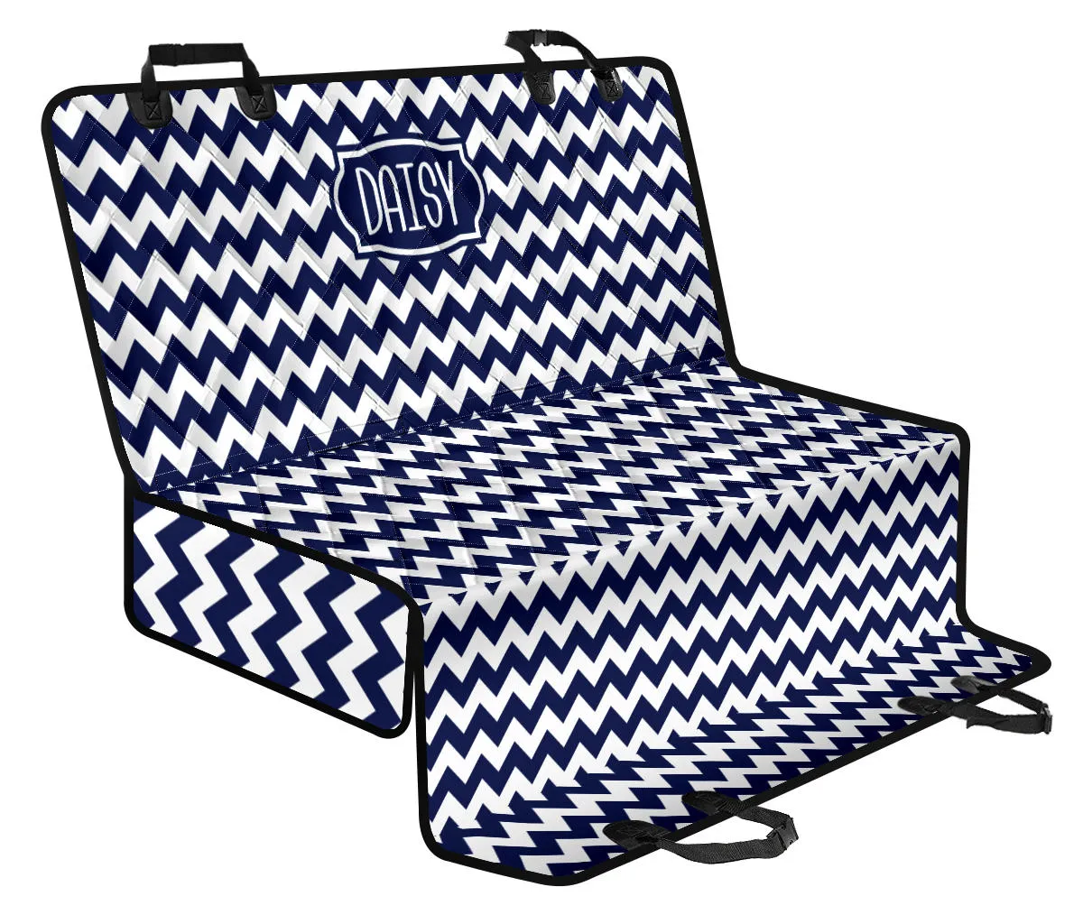 Daisy Back Seat Cover For Pets Navy and White Chevron Bench Protector