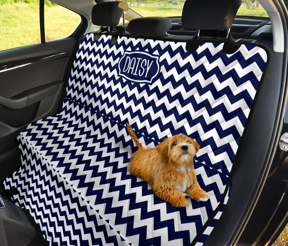 Daisy Back Seat Cover For Pets Navy and White Chevron Bench Protector