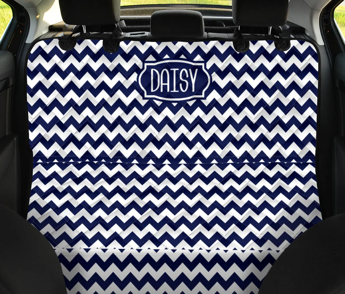 Daisy Back Seat Cover For Pets Navy and White Chevron Bench Protector