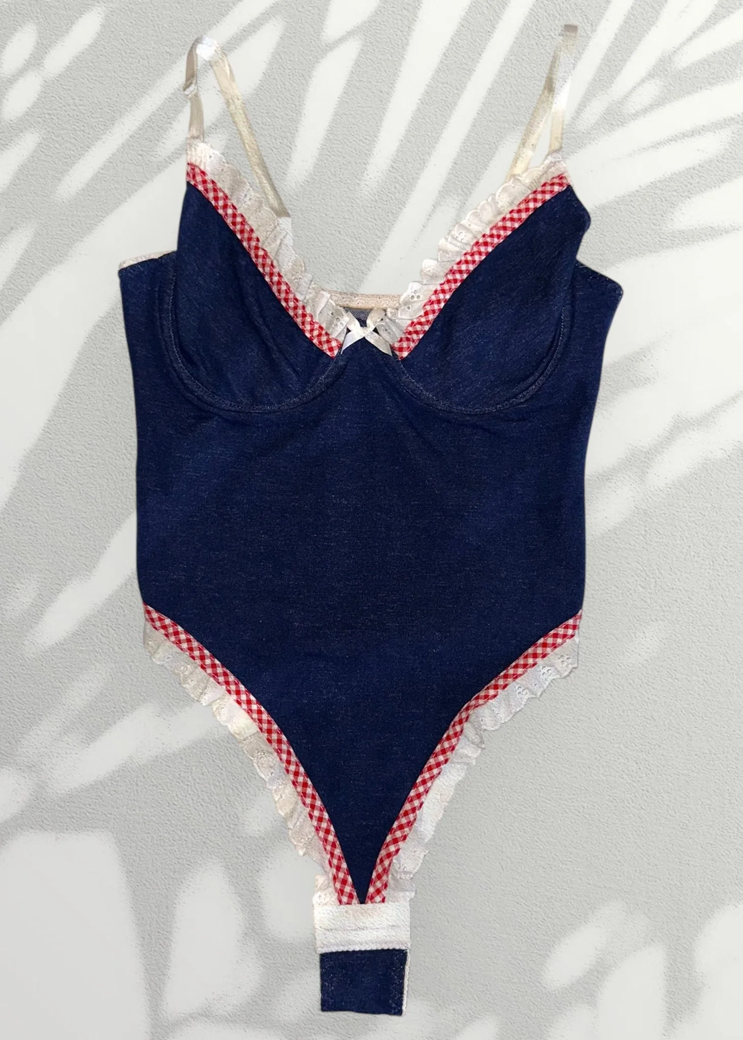 Daisy Duke Romantic Denim Underwire Thong Bodysuit - Vintage & USA Made