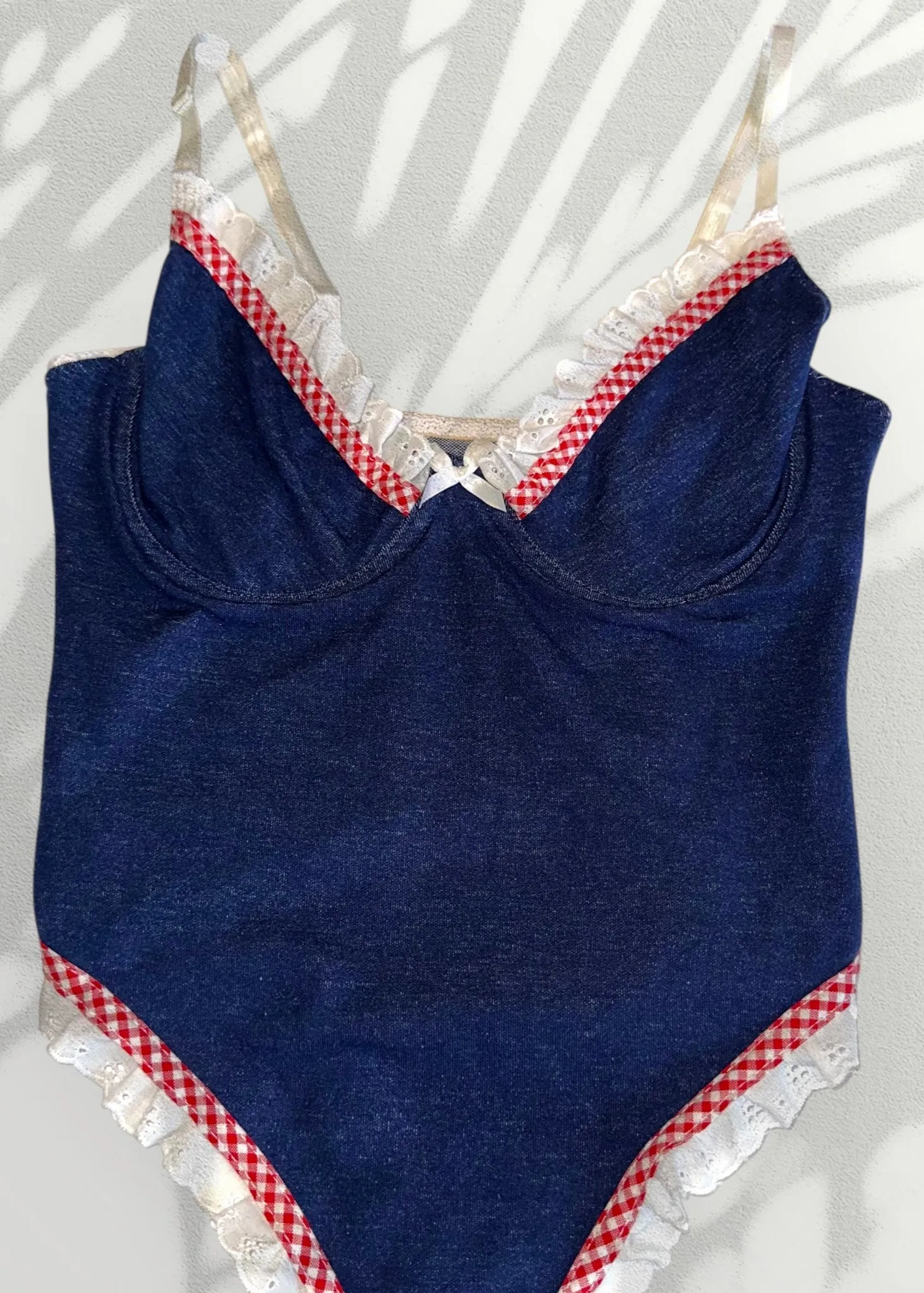 Daisy Duke Romantic Denim Underwire Thong Bodysuit - Vintage & USA Made