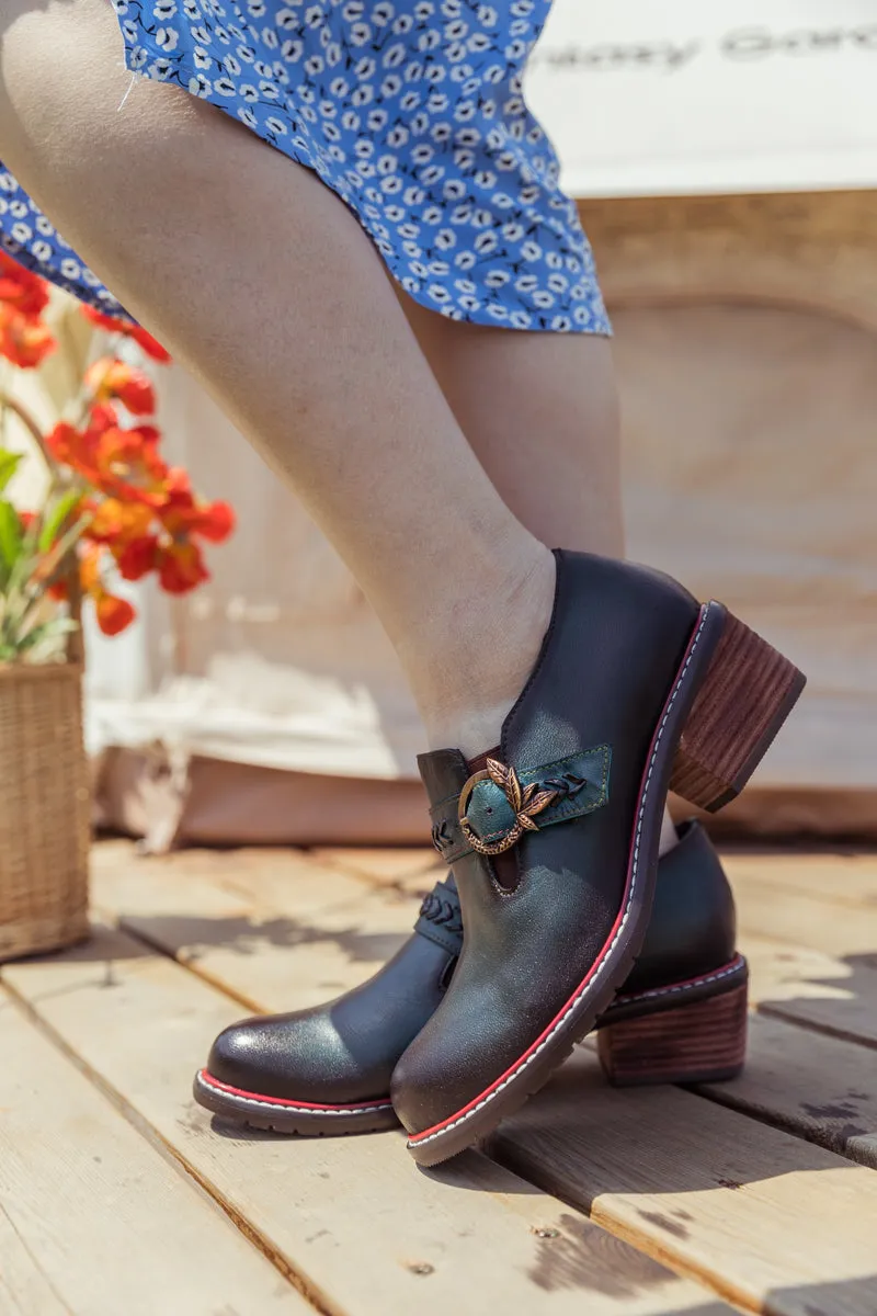 Dark Green Leather Bootie