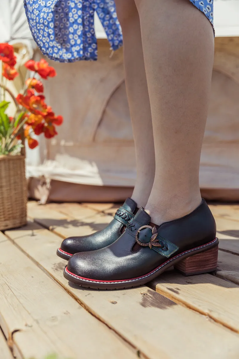 Dark Green Leather Bootie