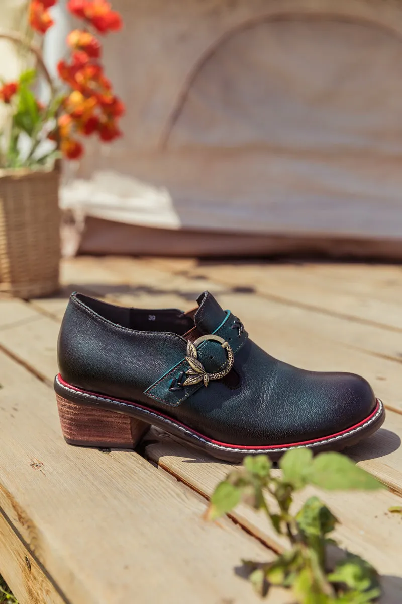 Dark Green Leather Bootie