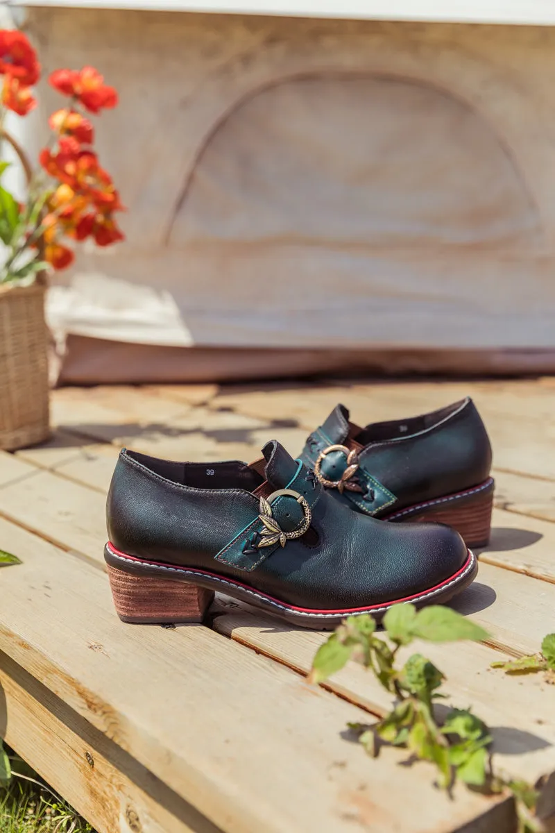 Dark Green Leather Bootie