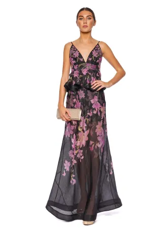 Dawning Black Lily Ruffle Slip Gown