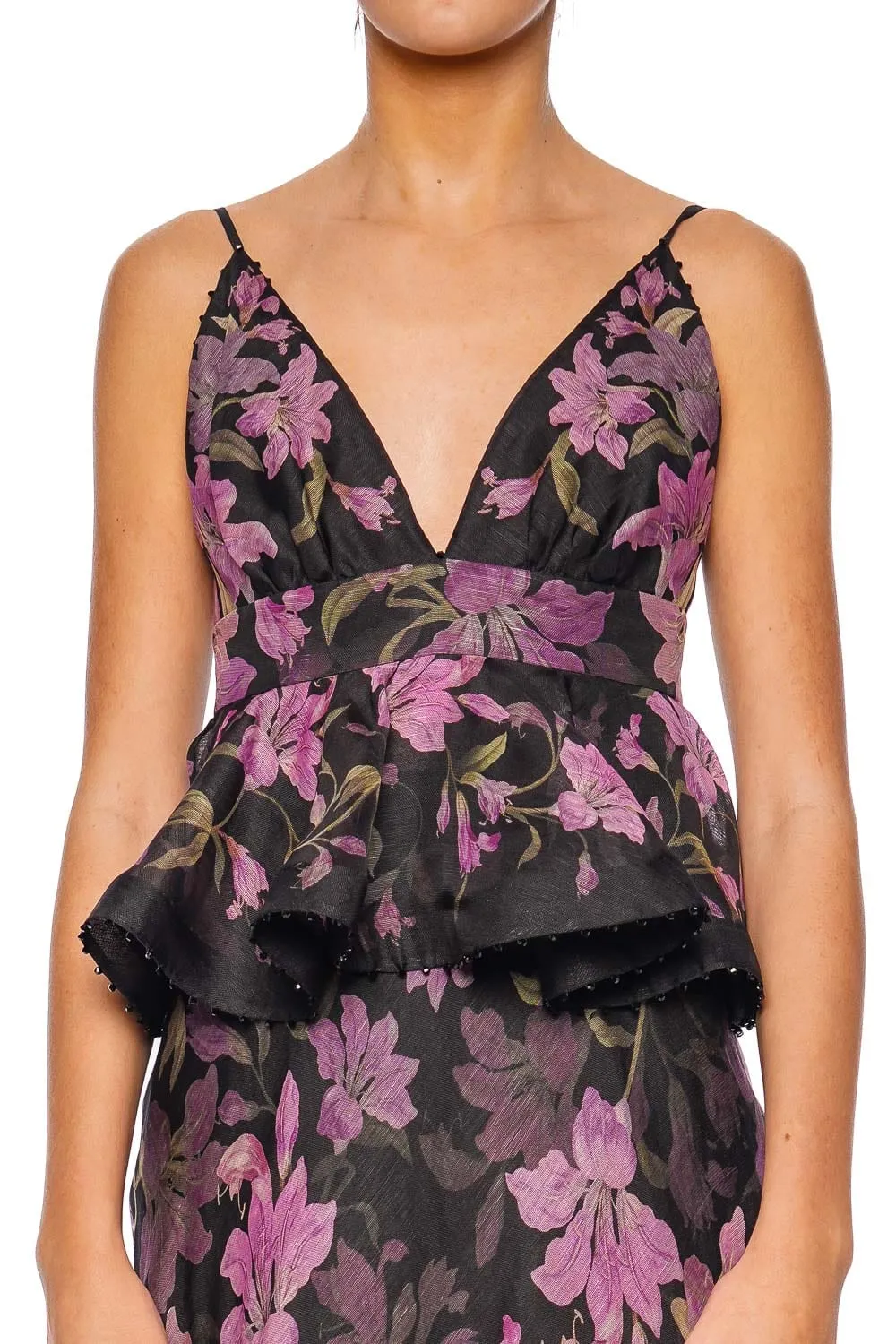 Dawning Black Lily Ruffle Slip Gown