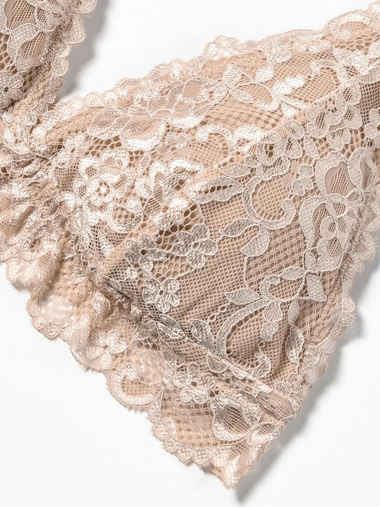 Deep V Plunge Wirefree Lace Floral Bralette Nude